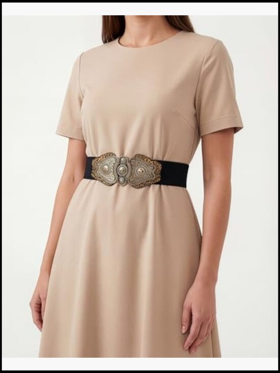 Wide Elastic Stretch Vintage Belt with Antique Buckle main image 7